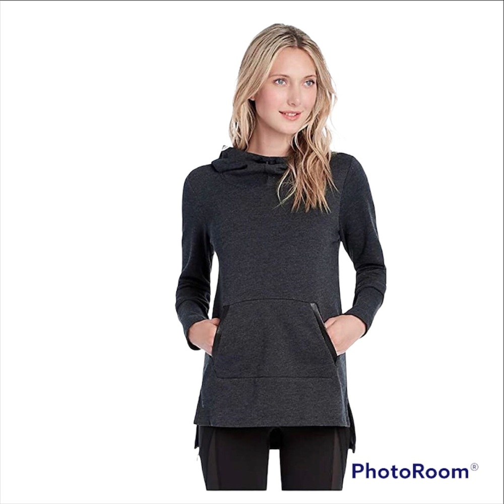 Lole Gali Hooded Fleece Sweatshirt Tunic Black Heather Small